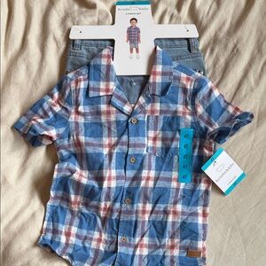 Koala Kids Blue Plaid Shirt and Shorts Set